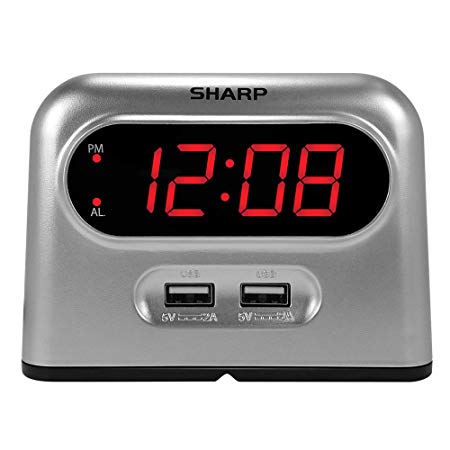 Sharp Digital Alarm Clock with 2 Ultra Fast Charging USB Charge Ports - Twice as Fast as Conventional USB Chargers