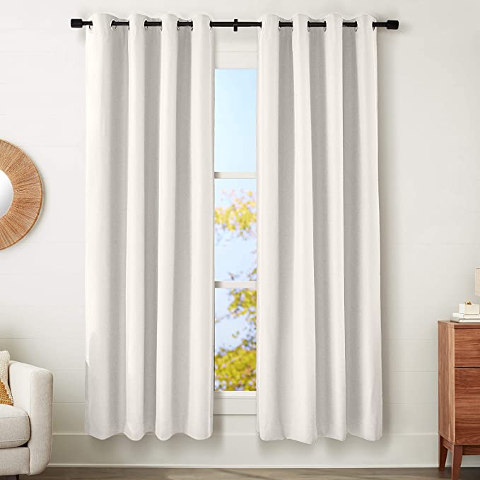 AmazonBasics 100% Blackout Textured Linen Window Panel with Grommets and Thermal Insulated, Noise Reducing Blackout Liner - 52" x 95", Ivory