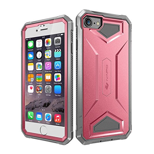 iPhone 7 Case, iVAPO Apple iPhone 7 Cases [Armor Series] Impact Resistant iPhone 7 Cover Full-body Protection Phone Case with Built-in Screen Protector for Apple iPhone 7 [Pink/Gray]