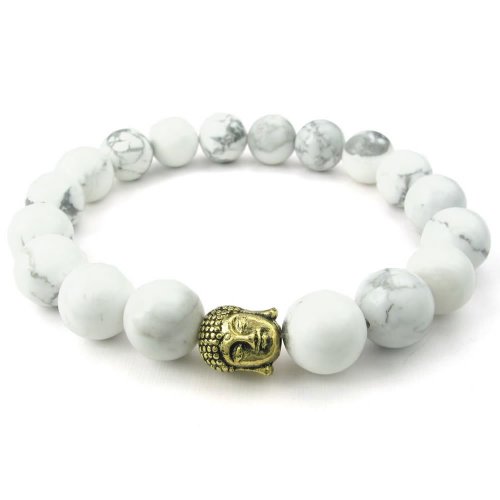 KONOV Howlite Turquoise Mens Womens Bracelet, Energy Bead, Buddha Mala, White Gold