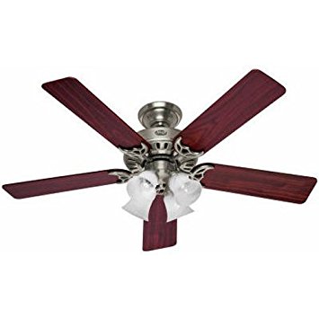 Hunter Fan Company 53064 Studio Series 52-Inch Ceiling Fan with Five Cherry/Maple Blades and Light Kit, Brushed Nickel