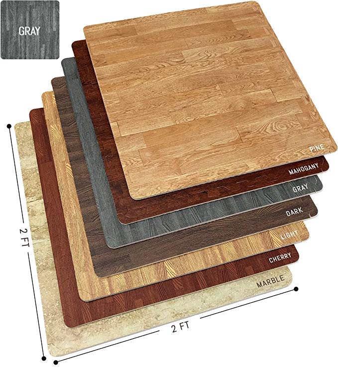 Sorbus Wood Grain Floor Mats Foam Interlocking Mats Tile 3/8-Inch Thick Flooring Wood Mat Tiles Borders - Home Office Playroom Basement Trade Show