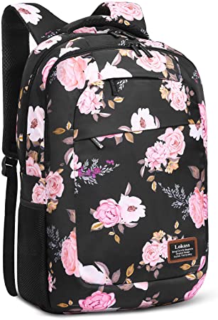 SOCKO Laptop Backpack for Women Lightweight College Backpack Floral Girls Backpack Hiking Backpack Water-resistant Rucksack for Women (Peony Flower)