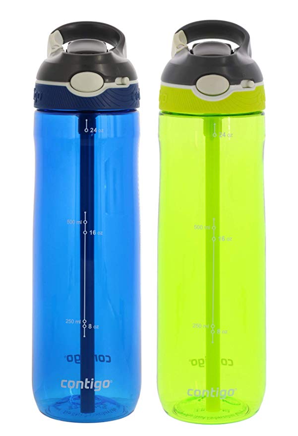 Contigo Autospout Ashland Reusable Water Bottle - Spout Shield Protects from Germs - BPA Free - Top Rack Dishwasher Safe - Great for Sports, Home, Travel, 24oz- Monaco & Vibrant Lime