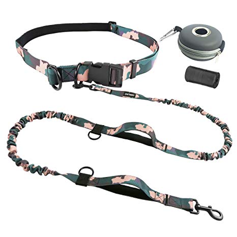 PETDOM Hands Free Dog Leash Camo - 6 ft Dual Bungee Leash for Large Dogs Up to 200 lb - Adjustable Waist Belt, Padded Handle - for Running, Walking, Jogging