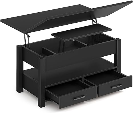 Rolanstar Coffee Table Lift Top, Multi-Function Convertible Coffee Table with Drawers and Hidden Compartment, Coffee Table Converts to Dining Table for Living Room, Home Office (Black)