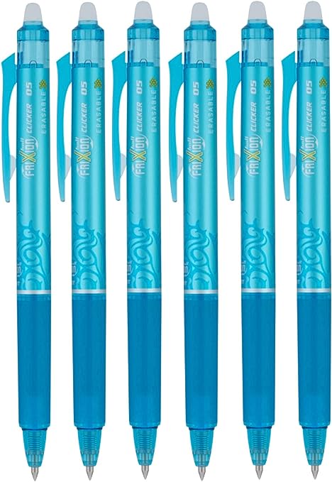 PILOT FriXion Ball Clicker Erasable Gel Ink Retractable Pen, Extra Fine Point, 0.5mm, Turquoise Ink, 6 Count