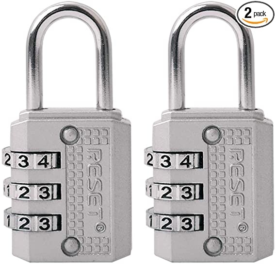 RST-071(2 Pack) 3 Digit Combination Lock,Small Padlock for School Gym Locker,Luggage,Suitcase,Backpack,Toolbox,Set Your Combination,Sliver