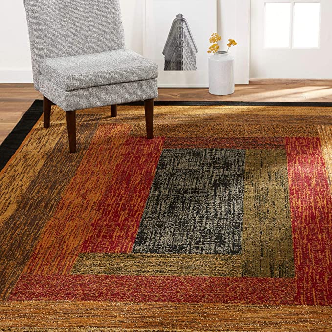 Home Dynamix Royalty Vega Modern Geometric Area Rug, Black/Brown/Red, 6'5"x9'5" Rectangle