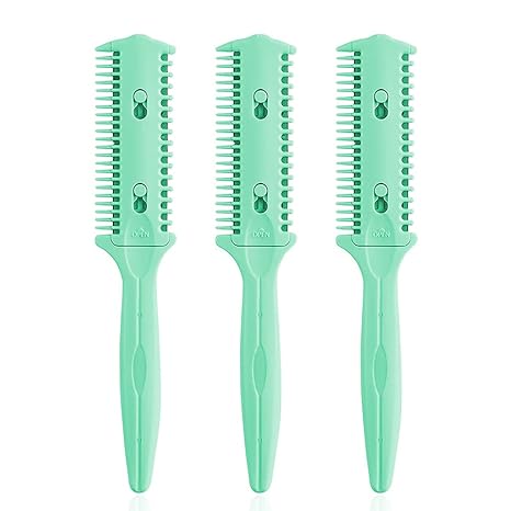 Soft 'N Style 3 Pack Haircut Razor Comb- Double Sided Razor, Hair Styling Razor Scissors Comb, Split Ends Hair Trimmer Styler for Thin and Thick Hair Cutting and Styling (Green)