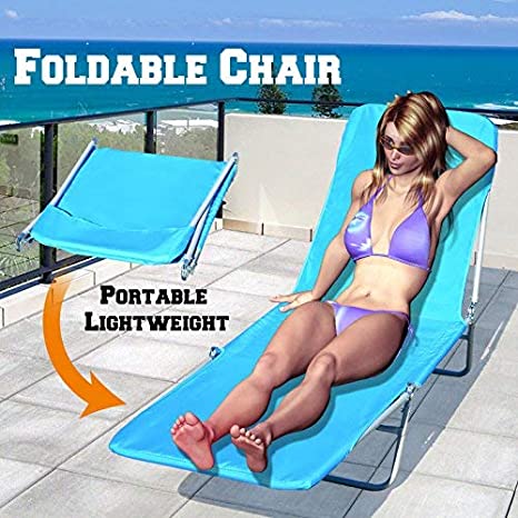 BenefitUSA Portable Folding Lounge Chair Recliner Patio Chaise Outdoor Pool Lawn Beach Sun Lounger (Blue)
