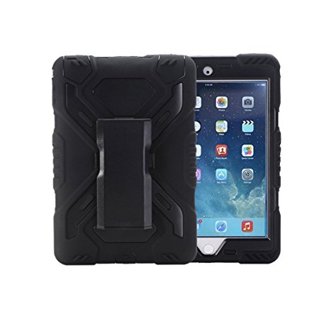 ipad pro 9.7 Case, Feitenn Shockproof Kid Proof Defender Soft silcone PC Dual Layer Full cover case with stand kickstand Rainproof Sandproof 9.7 inch ipad pro for kids (Black/Black)