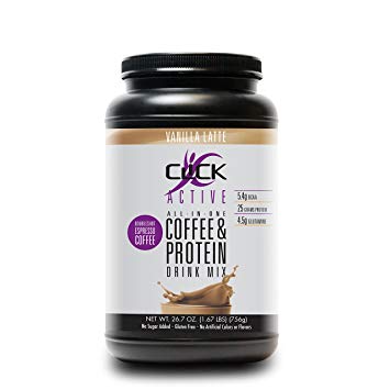 CLICK Active High Protein Coffee Whey Isolate Casein Blend, Vanilla Latte Flavor, 26.7 Ounce Canister, 25g Protein Powder, 21 Servings