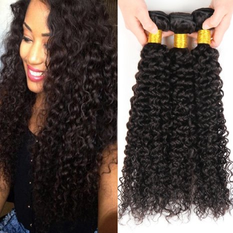 BHF Hair Grade 7a Virgin Brazilian Curly Human Hair 3 Bundles (3.528oz/bundle) 14 16 18 Inch Natural Black Color Full Head
