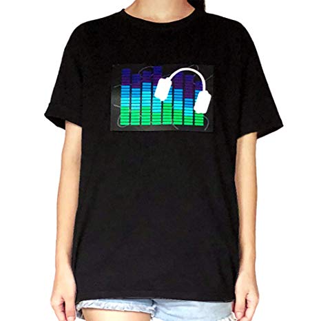 LED Flashing Shirt Sound Activated Fashion Black Cotton T-Shirt for Night Club Wear Party NightShow