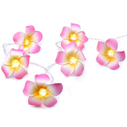 AceList Luau Hawaiian Party Decorations Supplies Pink Plumeria Flower 20 LED String Light Artificial Flower for Wedding Beach Party