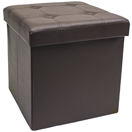 Sorbus Faux Leather Folding Storage Ottoman Cube Foot Rest Stool Seat, Chocolate