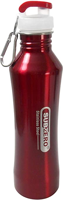 Subzero 26oz (750ml) Concave Metropolitan Style Stainless Steel Bottle with Color Matching flip top lid & Bonus Carabineer, Metallic Finish