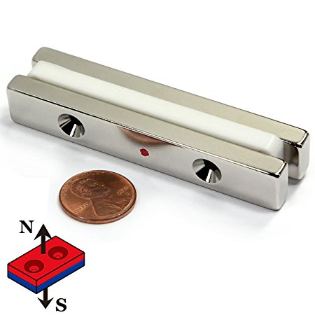 2 Pieces of CMS Magnetics® Neodymium Magnets N42 1/4 x 1/2 x 3” North Pole w/ 2 #6 Counter Sunk Holes