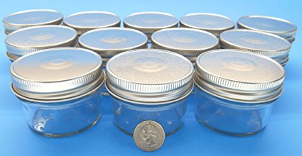 (Set of 12) 4 oz Mason Jars with Smooth Sides -Easy to Label with Silver Finished Safety Button Lids, Regular Mouth