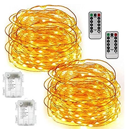 Kohree 2 Set Fairy String Lights Battery Operated Waterproof Timer Remote Control 100 LED String Lights 33FT Copper Wire Firefly Lights for Bedroom Wedding Festival Décor