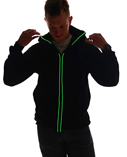electric styles - Battery-Powered Light Up Hoodie, Unisex Luminescent Zip Jacket for Men and Women