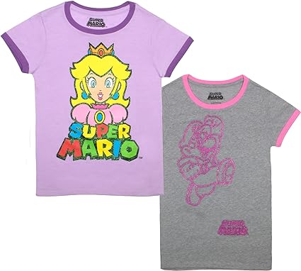 Nintendo Princess Peach Girls 2-Piece Set, 2-Pack Short Sleeve T-Shirt Bundle Set for Kids and Toddlers