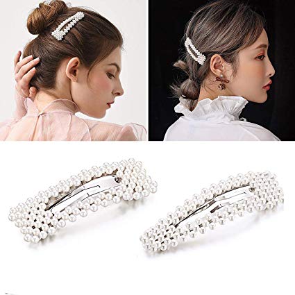 Pearls Hair Clips for Women Girls Hair Barrettes Bobby Pins Decorative Hair Accessories for Wedding Bridal Bridesmaid Faux Beauty Snap Clips Headpiece for Ladies Thick Hair Birthday Friends (Silver)
