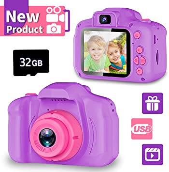 Seckton Upgrade Kids Selfie Camera, Best Birthday Gifts for Boys Girls Age 3-9, HD Digital Video Cameras for Toddler, Portable Toy for 3 4 5 6 7 8 Year Old Girl with 32GB SD Card-Purple