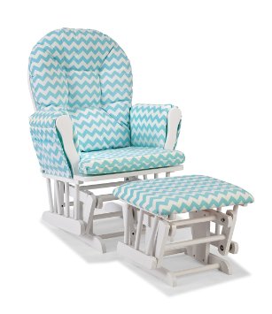 Stork Craft Custom Hoop Glider and Ottoman WhiteTurquoise Chevron