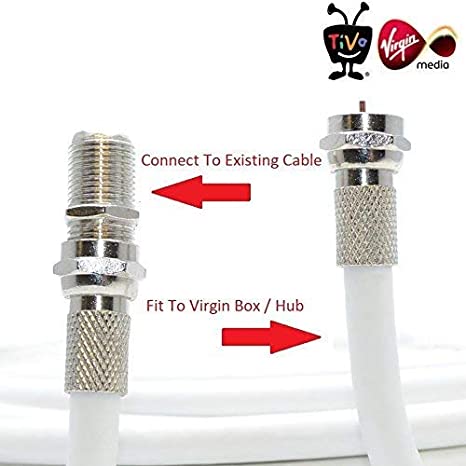 50M White Coax Cable For Virgin Media, Sky TV, Broadband Extension and Tivo & Superhub (50M, WHITE)