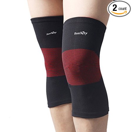 Runflory Compression Knee Sleeves Support Brace, Elastic Sports Knee Braces for Jogging, Running, Hiking & Workout, Recovery Knee Brace for Joint Pain and Arthritis Relief for Men Women - One Pair