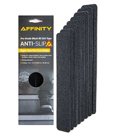 Anti-Slip Tape - Premium 8 Pre-cut Strips, Black 80 Grit Slip Resistant Safety Treads - 2 inch x 12 inch Rounded Corners - Right Size and Ready to Use for Easy Application