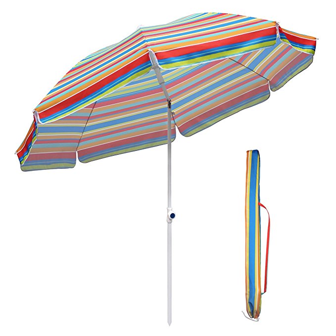 Sekey Ø 7ft Beach Umbrella Blue and Yellow stripe Outdoor Umbrella Blue and Yellow stripe Patio Umbrella Blue and Yellow stripe Market Umbrella with tilt and crank，100% polyster Round Sunscreen UV25+