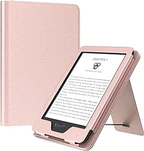 MoKo Case Fits All-New 6" Kindle (11th Generation, 2022 Release)/ Kindle (10th Gen,2019)/Kindle (8th Gen, 2016), Ultra Lightweight PU Shell Cover with Auto Wake/Sleep for Kindle 2022, Rose Gold