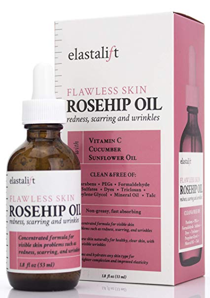 1.8 fl oz Elastalift Rosehip Oil for face with Vitamin C and Cucumber. Pure Rosehip face oil helps with Wrinkles, Scarring, and Redness for a brighter skin complexion. (53 ml)