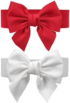 Idopy Women's Bow Tie Knot Wide Band Cinch Corset Waist Belt Cinch (Red White)