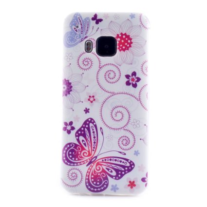 HTC M9 Case, Showing Totem Series Flexible Soft TPU Cover Protective Case for 5.0 inches HTC One M9 (HTC Hima / M9W) (Butterflies and Flowers)