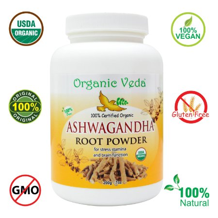 Organic Ashwagandha Root Powder Withania Somnifera 7 Oz 9733 USDA Certified Organic 9733 100 Pure and Natural Super Food Supplement Non GMO Gluten FREE All Natural