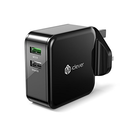 Quick Charge 3.0, iClever BoostCube 30W Dual USB Wall Charger with SmartID Tech for Galaxy S7 S6 Edge, Note 5 4, LG G5 G4, HTC One 10 A9 M9 M8, Nexus 6, iPhone SE 6S 6, iPad and More