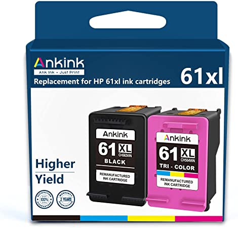 Ankink High Yield 61xl Black Color Ink Cartridge Combo Pack HP 61 HP61 XL Hp61xl Print Ink for HP Envy 4500 5530 4502 5535 5534 officejet 4630 4635 Deskjet 1000 1010 1510 Printer(1Black 1Tri-Color)