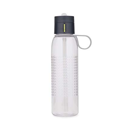 Joseph Joseph 81094 Dot Active Hydration-Tracking Bottle with Carry Loop and Straw Counts Water Intake On Lid, 25 oz Gray