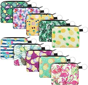 10 Pieces Small Coin Purse Boho Change Purse Pouch Mini Wallet Coin Bag with Zipper for Women Girls (Tropical Series)