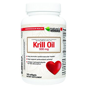 Nature's Wonder Krill 500 mg Soft Gels, 180 Count, Compare vs. Schiff Mega Red® Extra Strength 500 Mg Omega-3 Krill Oil