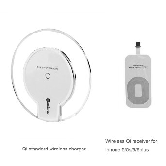 ADTRIP Wireless Charger Kit Includes iphone Wireless Charging Receiver for iphone 5/5s/5c/5/6/6plus, Qi Enabled Smart Wireless Charging Pad(for iphone)