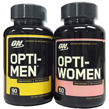 Optimum Nutrition Opti-Men and Opti-Women Combo Pack, Men's and Women's Multivitamin (Opti-Men 90 Tablets and Opti-Women 60 Capsules)