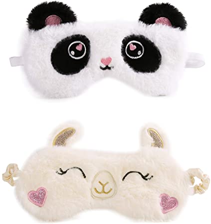 Marynn Cute Novelty Alpaca Panda Sleeping Sleep Mask Eye Shade Cover Funny Eye Mask for Sleeping Women Kids (White Panda   Beige Alpaca)