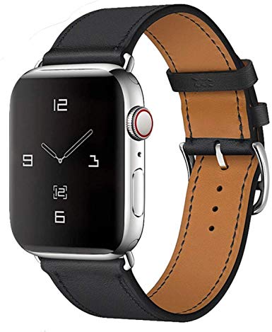 Leather Band Compatible with iWatch 44mm 42mm, Genuine Leather Strap Bands Replacement for iWatch Series 4 44 mm Series 3 Series 2 Series 1 42 mm, Black