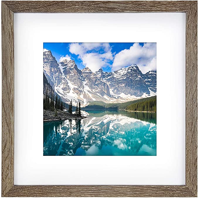 Emeyart 12x12 Frame Made to Display 8x8 Pictures with Mat or 12 x 12 Photos Without Mat Rustic Style Wooden Picture Frames for Wall Mounting - Brown