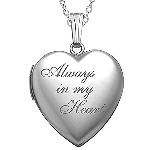 PicturesOnGold.com Always in My Heart Silver Heart Locket Pendant Necklace - 3/4 Inch X 3/4 Inch - Includes Sterling Silver 18 inch Cable Chain.